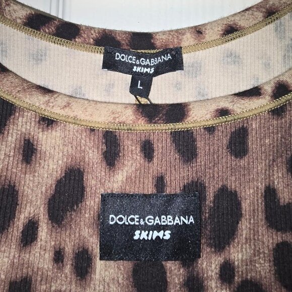 SKIMS x DOLCE & GABBANA Leopard Print Cotton Rib Tank & Boy Short Set Sz L NWT - Picture 3 of 9